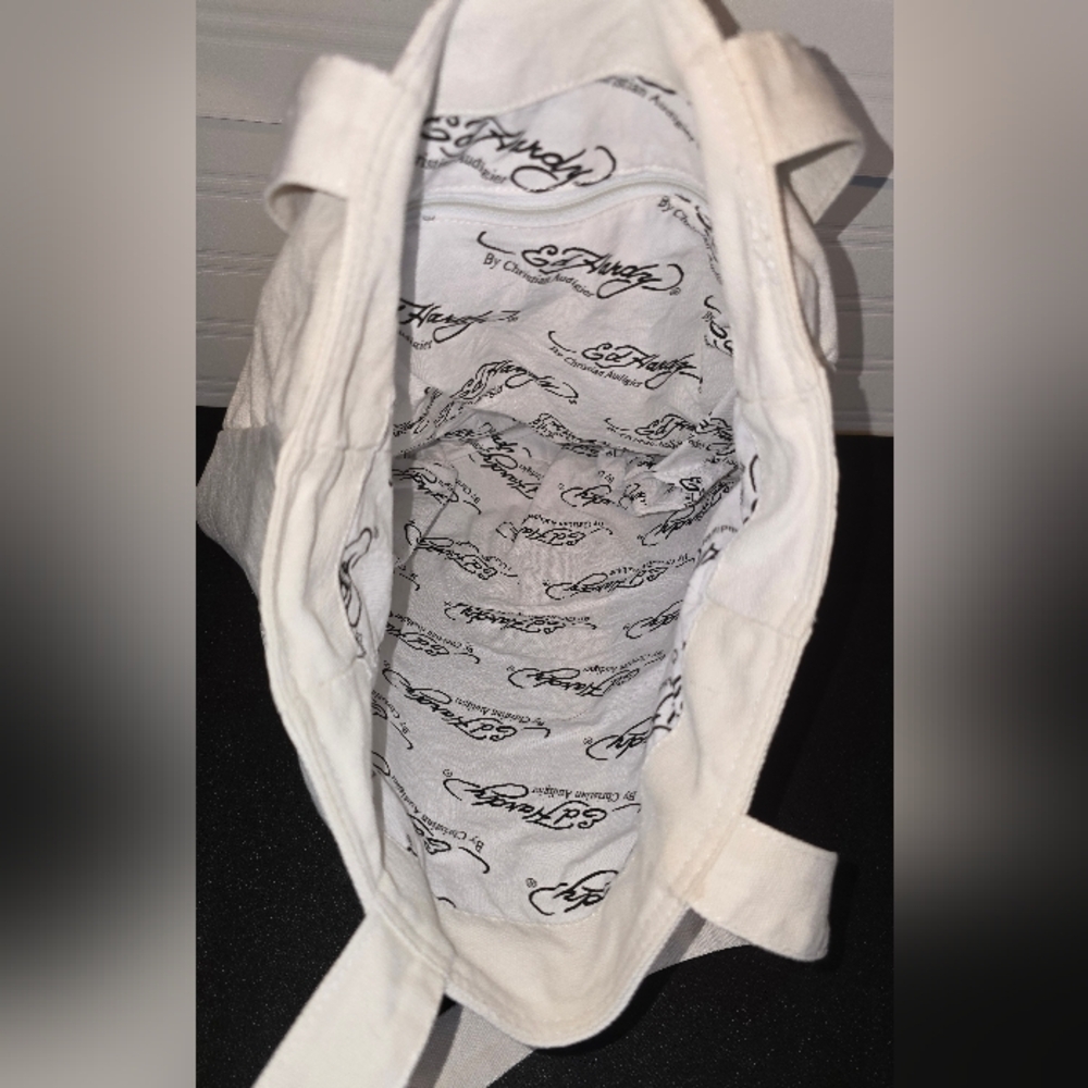 Ed Hardy Cream Tote Bag with Artistic Design - Picture 5 of 6